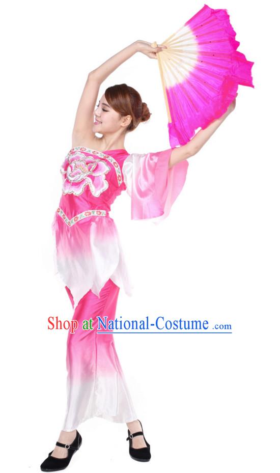 Chinese Folk Fan Dance Costume and Headdress Complete Set for Women