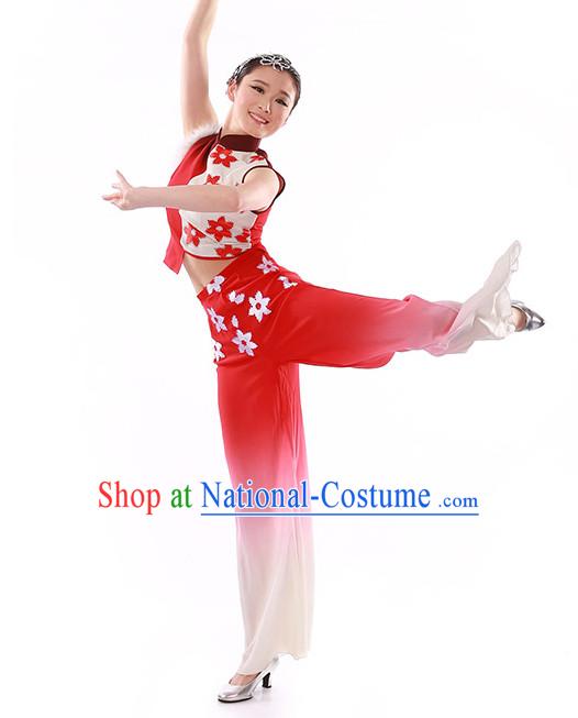 Chinese Traditional Fan Group Dancing Costumes and Headdress Complete Set for Women