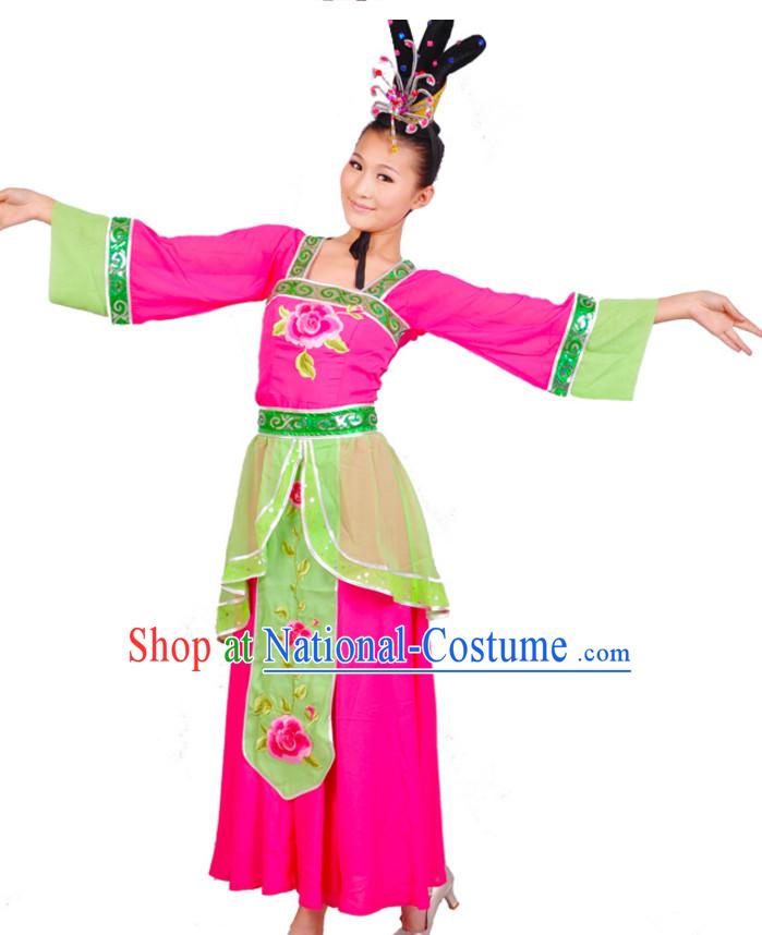 Chinese Classicial Dancing Costumes Dancewear and Headpieces Complete Set for Women