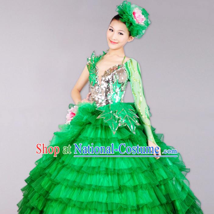 Chinese Classicial Dancing Costumes Dancewear and Headpieces Complete Set for Women