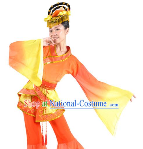 Chinese Imperial Palace Classical Dance Costumes Dancewear and Headpieces Complete Set for Women