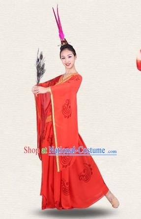 Chinese Imperial Palace Classical Dance Costumes Dancewear and Headpieces Complete Set for Women