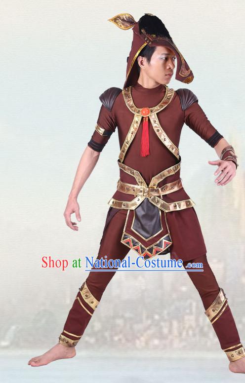 Chinese Traditional Animal Horse Dance Costumes Dancewear and Headpieces Complete Set for Men