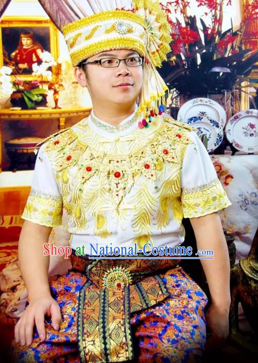 Top Traditional National Thai Garment Dress Thai Traditional Dress Dresses Wedding Dress Complete Set for Men Boys Youth Kids Adults