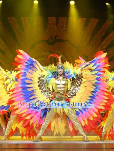 Chinese Famous Fantasy Stage Dance Sun Bird Tai Yang Niao Costumes and Hat Complete Set with Big Wings