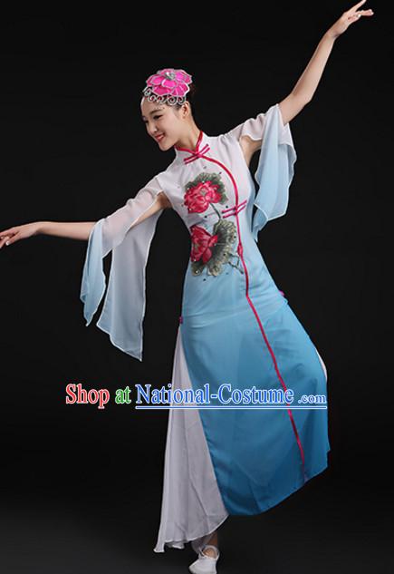 Chinese Lotus Classical Dancing Costume and Headdress Complete Set for Women or Girls