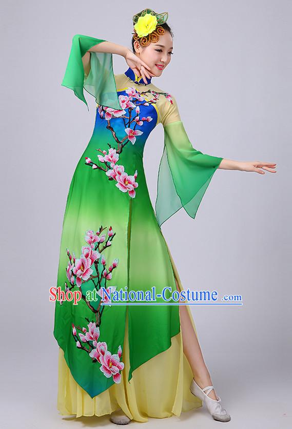 Chinese Plum Blossom Classical Dancing Costume and Headdress Complete Set for Women or Girls