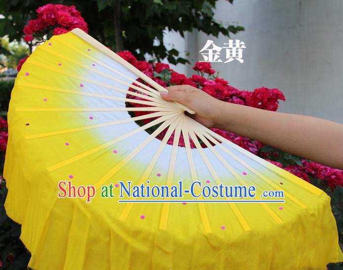 White to Yellow Color Transition Traditional Chinese Pure Silk Dance Fan