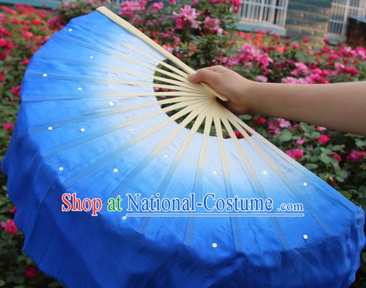 White to Blue Color Transition Traditional Chinese Pure Silk Dance Fan