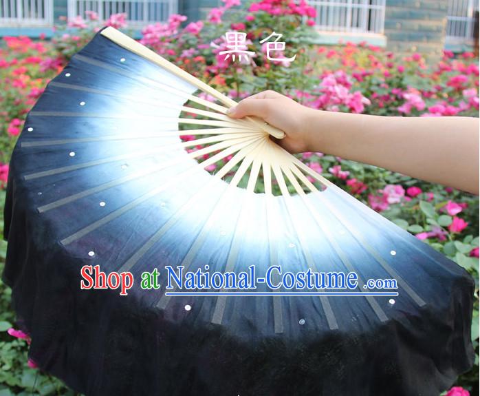 White to Black Color Transition Traditional Chinese Pure Silk Dance Fan