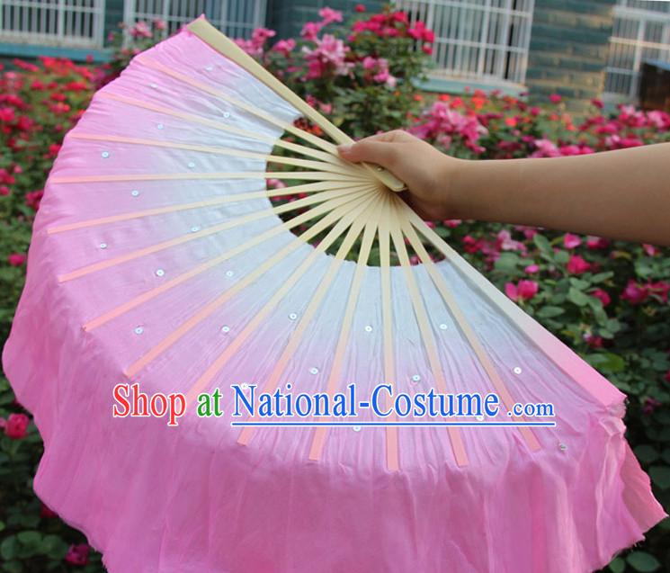 White to Pink Color Transition Traditional Chinese Pure Silk Dance Fan