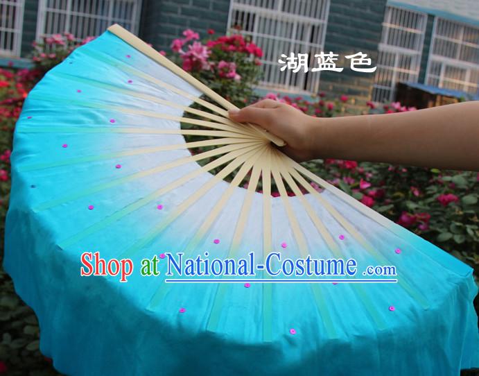 White to Blue Color Transition Traditional Chinese Pure Silk Dance Fan