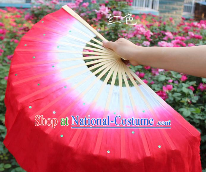 White to Red Color Transition Traditional Chinese Pure Silk Dance Fan