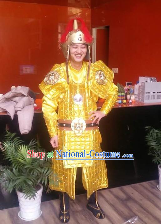 Ancient Chinese General Costumes and Hat Complete Set for Men