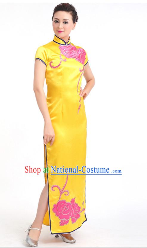 Traditional Chinese Dance Cheongsam Costumes Custom Dance Costume Folk Dance Chinese Dress Cultural Dances and Headdress Complete Set