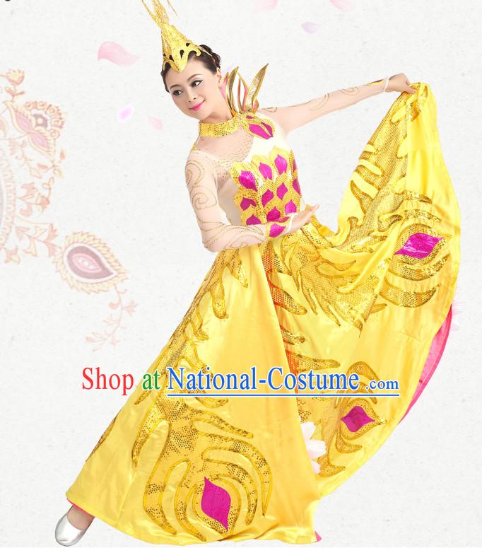 Traditional Chinese Dance Costumes Custom Dance Costume Folk Dance Chinese Dress Cultural Dances and Headdress Complete Set