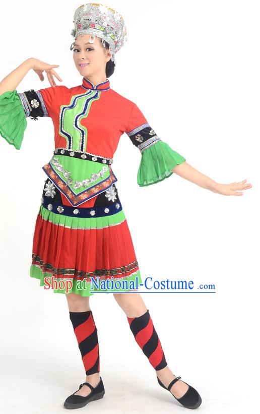 Traditional Chinese Ethnic Miao Dance Costumes Custom Dance Costume Folk Dancing Chinese Dress Cultural Dances and Headdress Complete Set