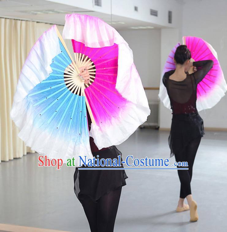 Professional Traditional Chinese Beijing Dance Academy Color Transition Two Colors Two Sides Pure Silk Dance Fan