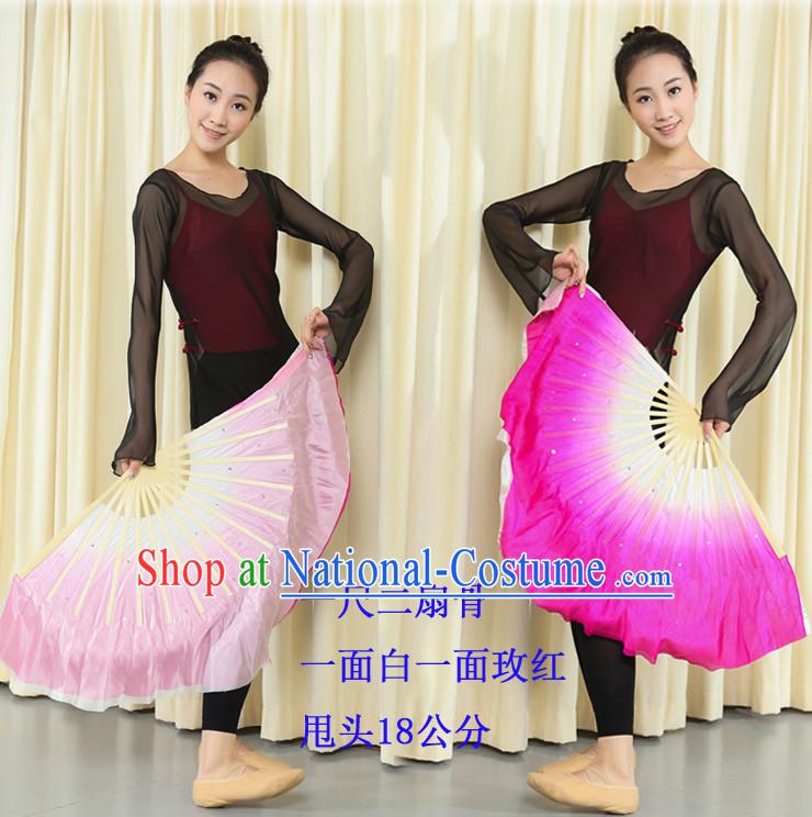 Professional Traditional Chinese Beijing Dance Academy Color Transition Two Colors Two Sides Pure Silk Dance Fan