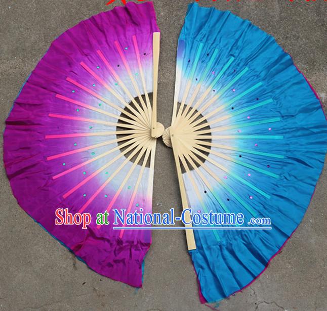 Professional Traditional Color Transition Two Sides Two Colors Pure Silk Dance Fan