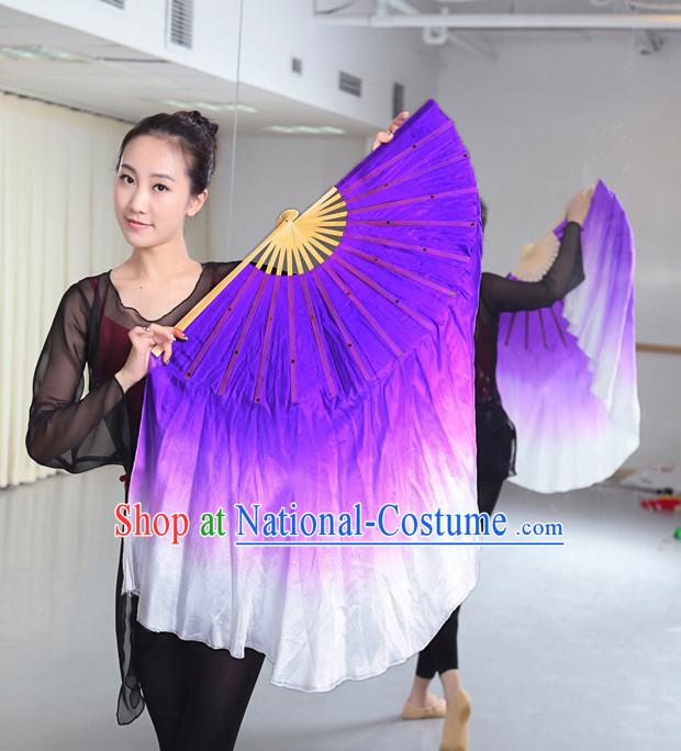 Professional Traditional Two Colors White to Purple Color Transition Pure Silk Dance Fan