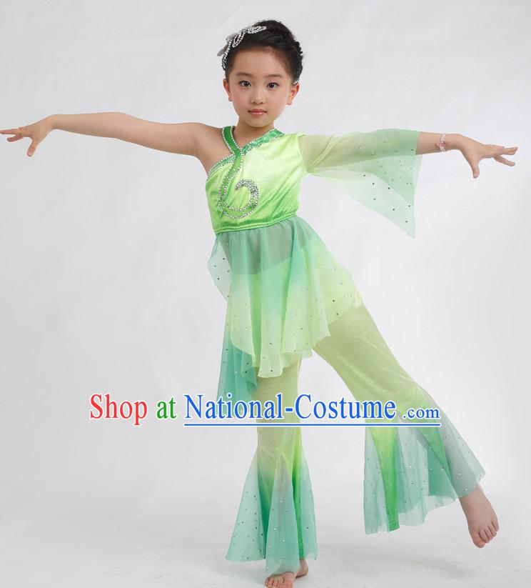 Chinese Competition Dance Costumes Kids Dance Costumes Folk Dances Ethnic Dance Fan Dance Dancing Dancewear for Children