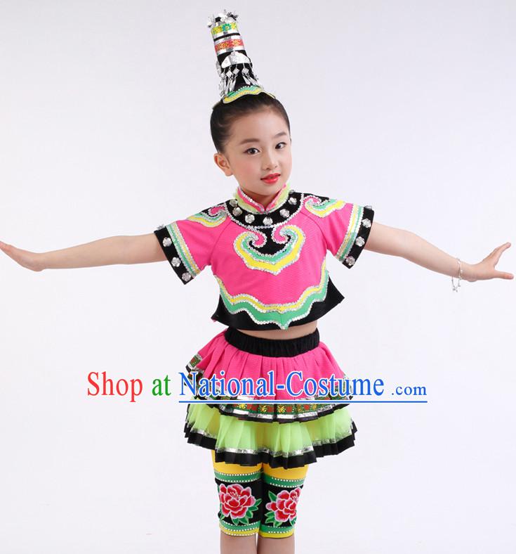 Chinese Competition Festival Dance Costumes Kids Dance Costumes Folk Dances Ethnic Dance Fan Dance Dancing Dancewear for Children