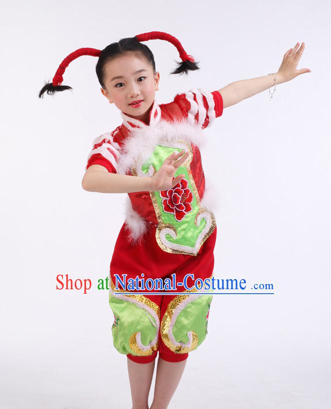 Chinese Competition Festival Dance Costumes Kids Dance Costumes Folk Dances Ethnic Dance Fan Dance Dancing Dancewear for Children