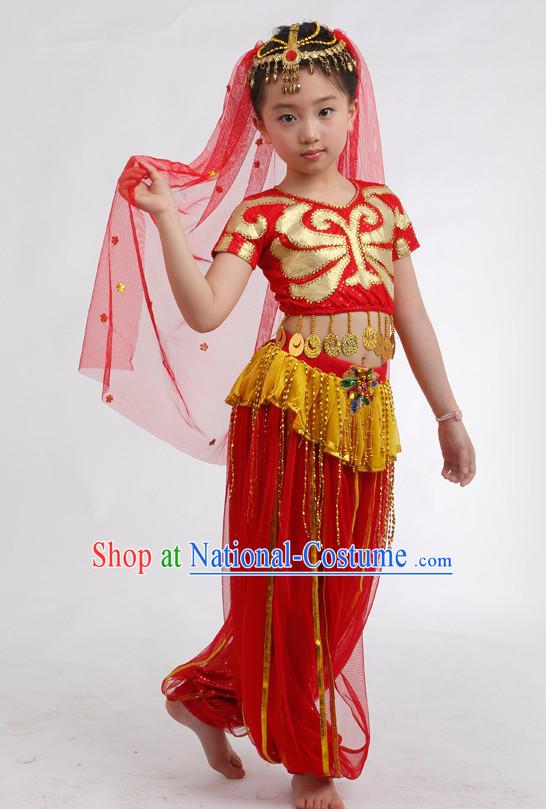 Chinese Competition Indian Dance Costumes Kids Dance Costumes Folk Dances Ethnic Dance Fan Dance Dancing Dancewear for Children