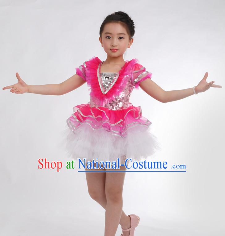 Chinese Competition Ballroom Dance Costumes Kids Dance Costumes Folk Dances Ethnic Dance Fan Dance Dancing Dancewear for Children