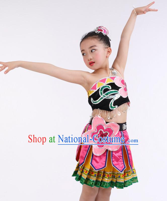 Chinese Competition Ballroom Dance Costumes Kids Dance Costumes Folk Dances Ethnic Dance Fan Dance Dancing Dancewear for Children