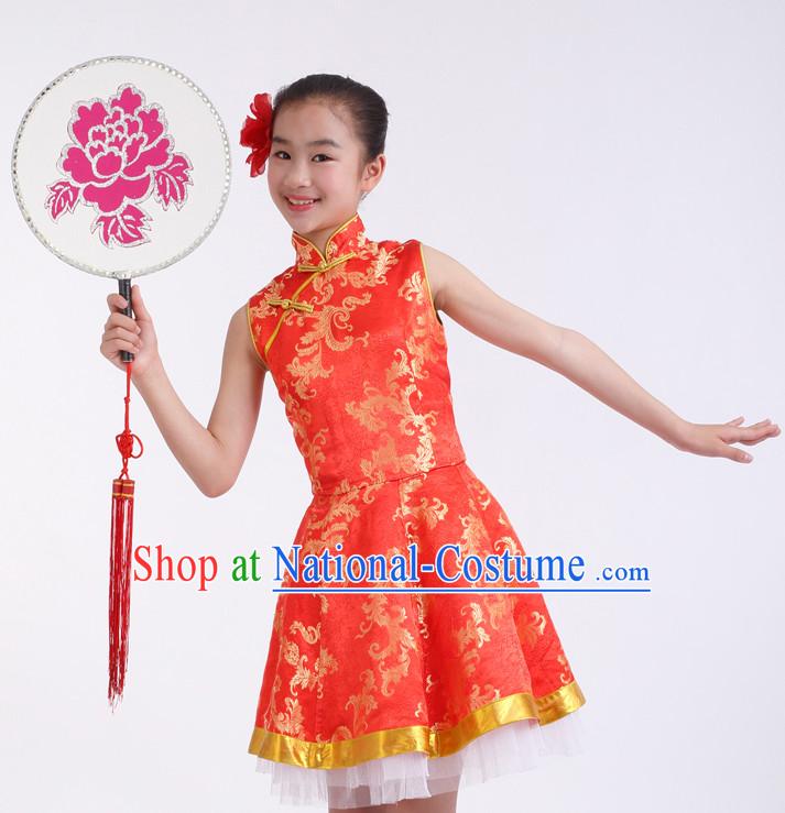 Chinese Competition Dance Costumes Kids Dance Costumes Folk Dances Ethnic Dance Fan Dance Dancing Dancewear for Children