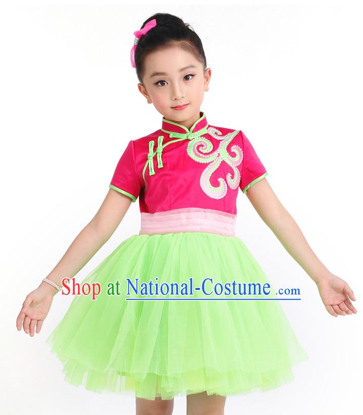 Chinese Competition Girls Dance Costumes Kids Dance Costumes Folk Dances Ethnic Dance Fan Dance Dancing Dancewear for Children