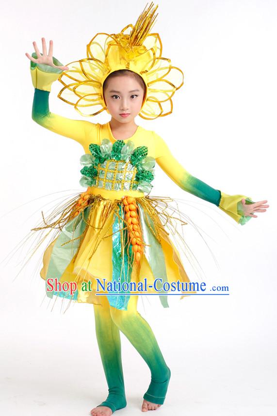 Chinese Competition Stage Dance Costumes Kids Dance Costumes Folk Dances Ethnic Dance Fan Dance Dancing Dancewear for Children