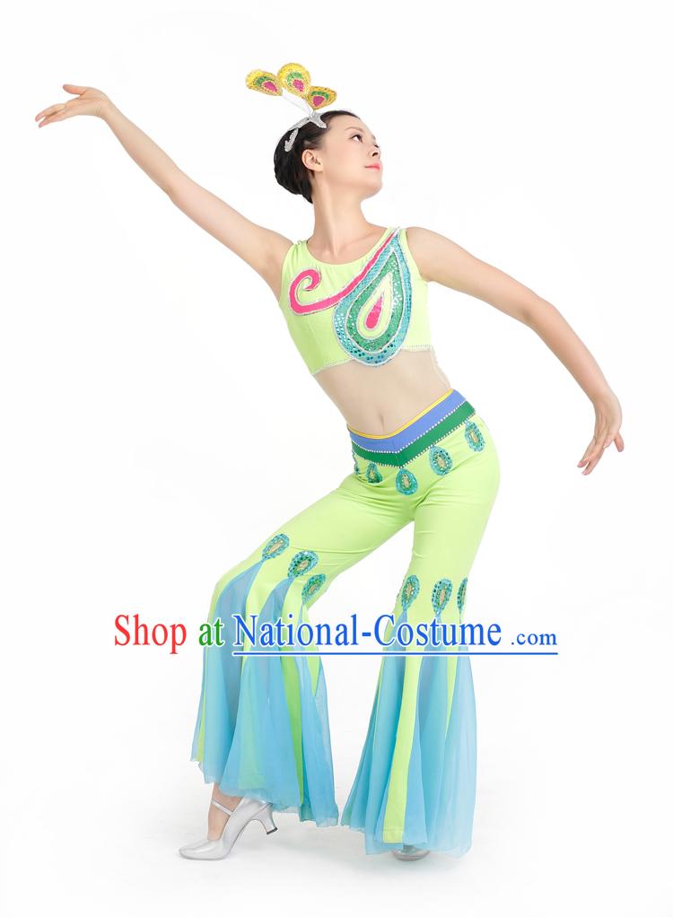 Chinese Competition Stage Peacock Dance Costumes Female Dance Costumes Folk Dances Ethnic Dance Fan Dance Dancing Dancewear for Women