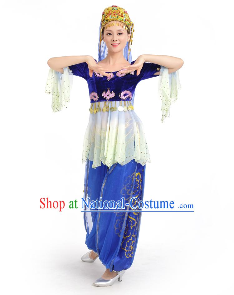 Chinese Competition Stage Xinjiang Dance Costumes Female Dance Costumes Folk Dances Ethnic Dance Fan Dance Dancing Dancewear for Women