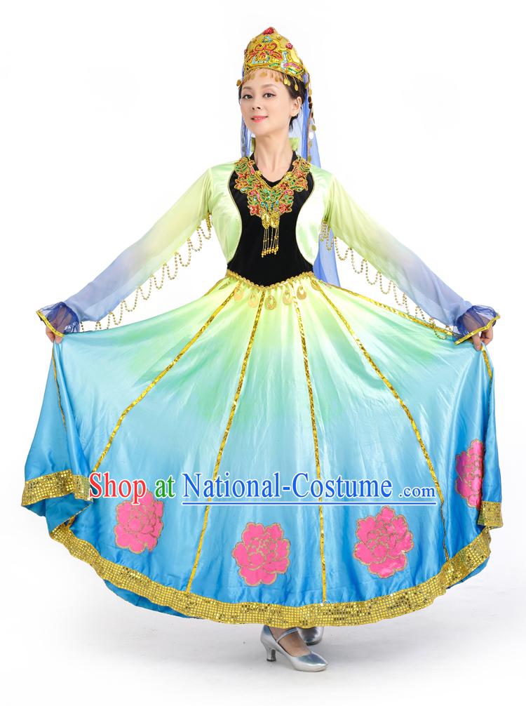 Chinese Competition Stage Xinjiang Dance Costumes Female Dance Costumes Folk Dances Ethnic Dance Fan Dance Dancing Dancewear for Women