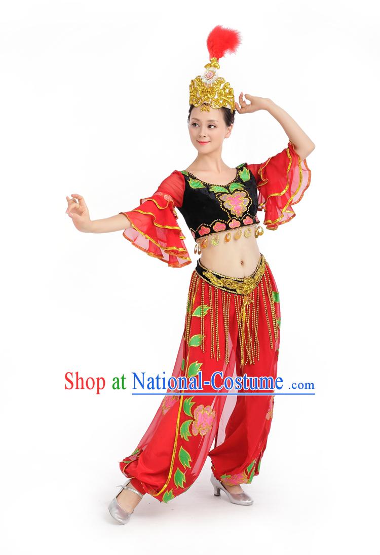 Chinese Competition Stage Xinjiang Dance Costumes Female Dance Costumes Folk Dances Ethnic Dance Fan Dance Dancing Dancewear for Women