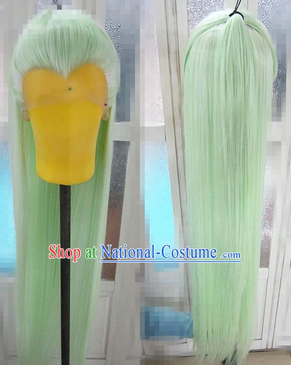 Chinese Traditional Wig Ancient Men Wigs Ladies Wigs Light Green Wigs Male Lace Front Wigs Custom Hair Pieces