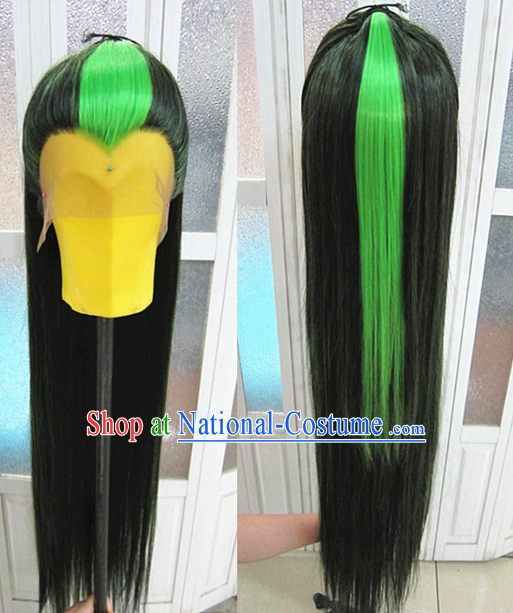 Chinese Traditional Wig Ancient Men Wigs Ladies Wigs Black Green Wigs Male Lace Front Wigs Custom Hair Pieces