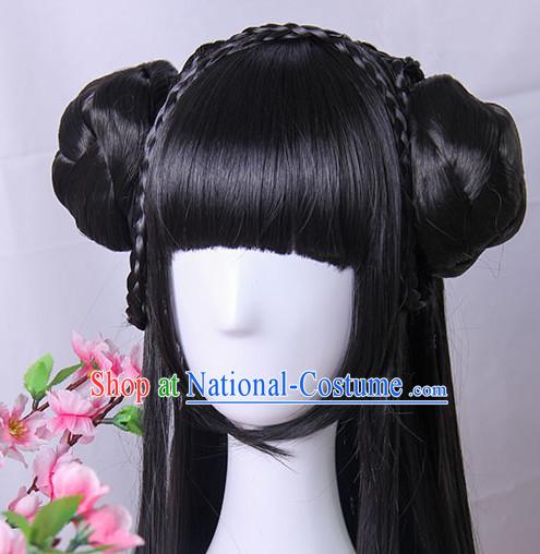 Traditional Chinese Princess Queen Empress Long Black Wigs