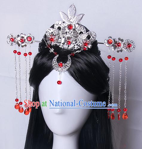 Traditional Chinese Princess Queen Empress Long Black Wigs and Hair Jewelry Hairpieces