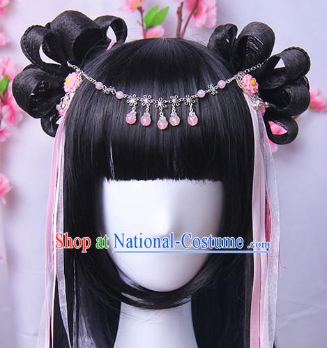 Traditional Chinese Princess Queen Empress Long Black Wigs and Hair Jewelry Hairpieces