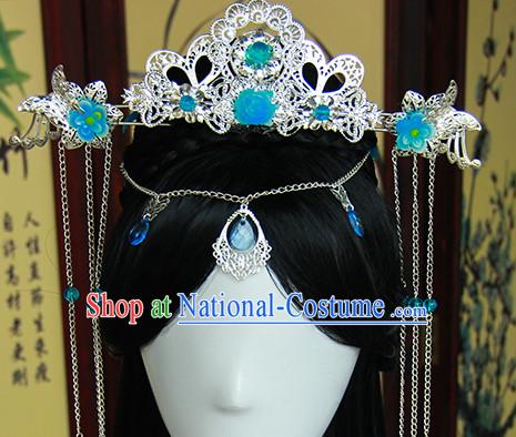 Traditional Chinese Princess Queen Empress Long Black Wigs and Hair Jewelry Hairpieces