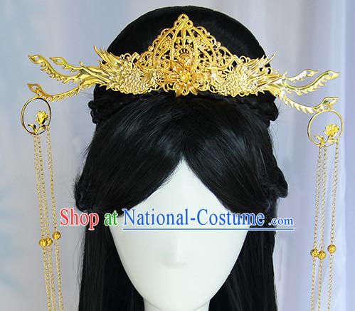 Traditional Chinese Princess Queen Empress Long Black Wigs and Hair Jewelry Hairpieces