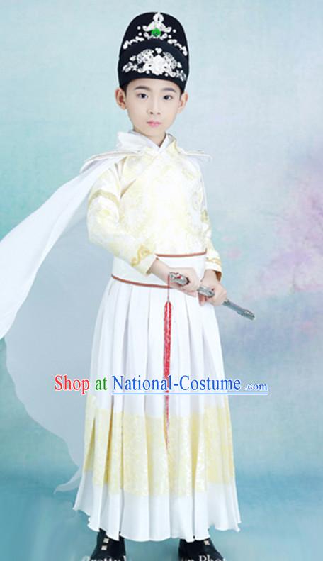 Ancient Chinese Emperor Clothing and Hat Complete Set for Children Kids