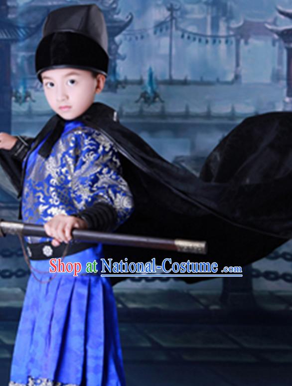 Ancient Chinese Emperor Clothing and Hat Complete Set for Children Kids