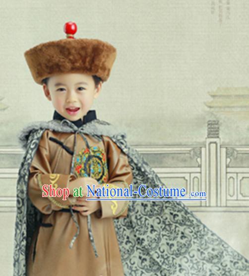 Ancient Chinese Emperor Clothing and Hat Complete Set for Children Kids