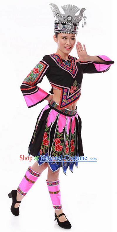 Ancient Chinese Folk Dance Costume and Hat for Ladies