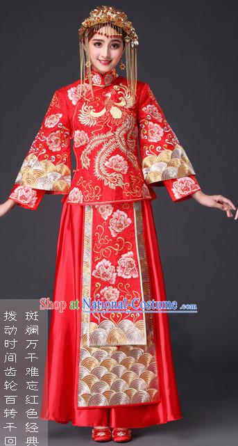 Traditional Chinese Red Wedding Dress for Brides